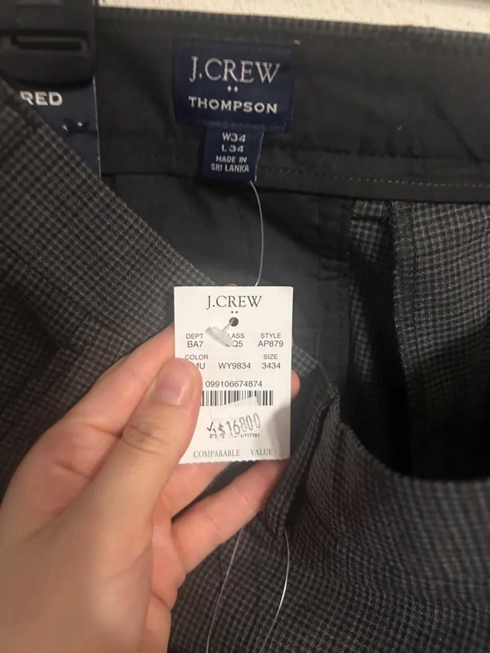 J. Crew Gray Men's Dress Pants All Season Thompson Tapered Wool Blend 34x34